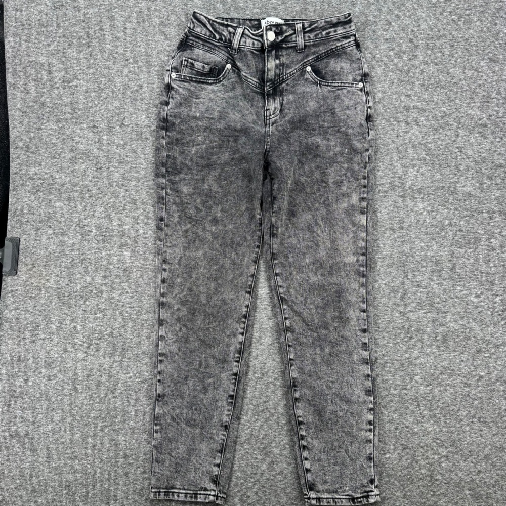 Abound Womens High Rise Mom Jeans Ankle Black Acid Wash Tapered Leg Size 27